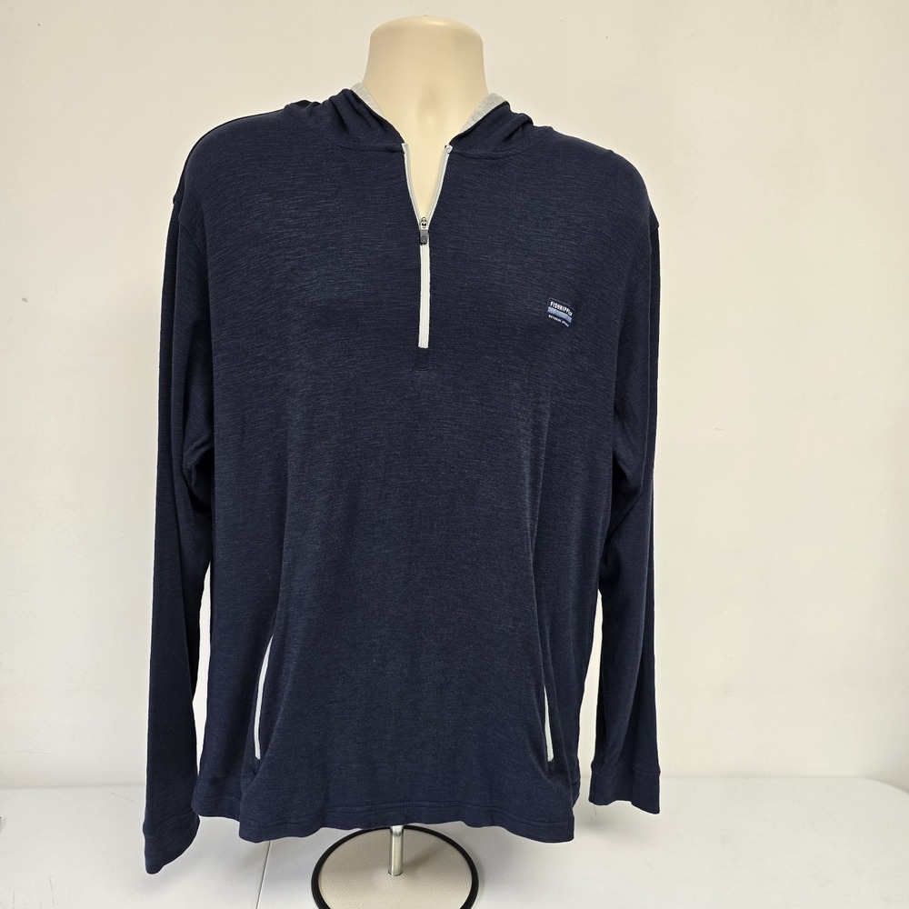 Fish Hippie Hoodie Mens Size L Navy 1/4 Zip Lightweight Pullover Shirt Pockets